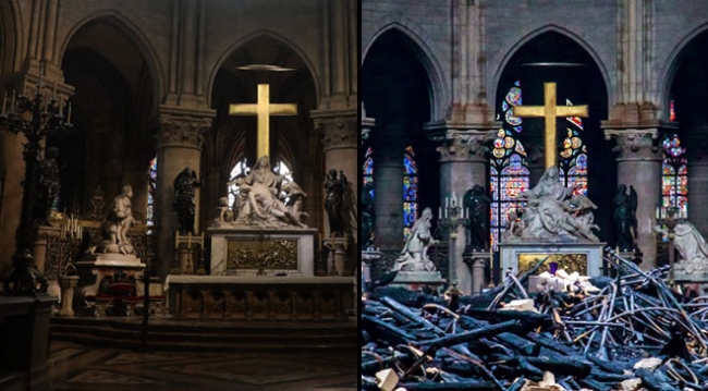 Öncesi ve sonrası kareleriyle Notre Dame Katedrali yangını
