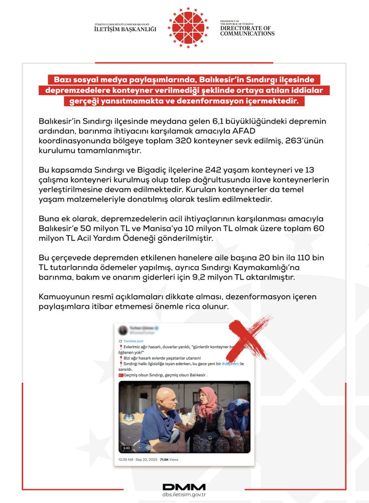 DMM "depremzedelere konteyner verilmediği" iddiasını yalanladı