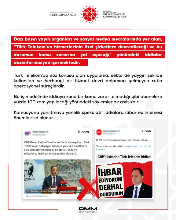 DMM'den "Türk Telekom'un hizmetlerinin özel şirketlere devredileceği" iddiasına yalanlama