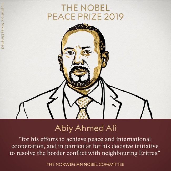 2019 Nobel Barış Ödülü Etiyopya Başbakanı Abiy Ahmed Ali'ye verildi. Fotoğraf: Nobel