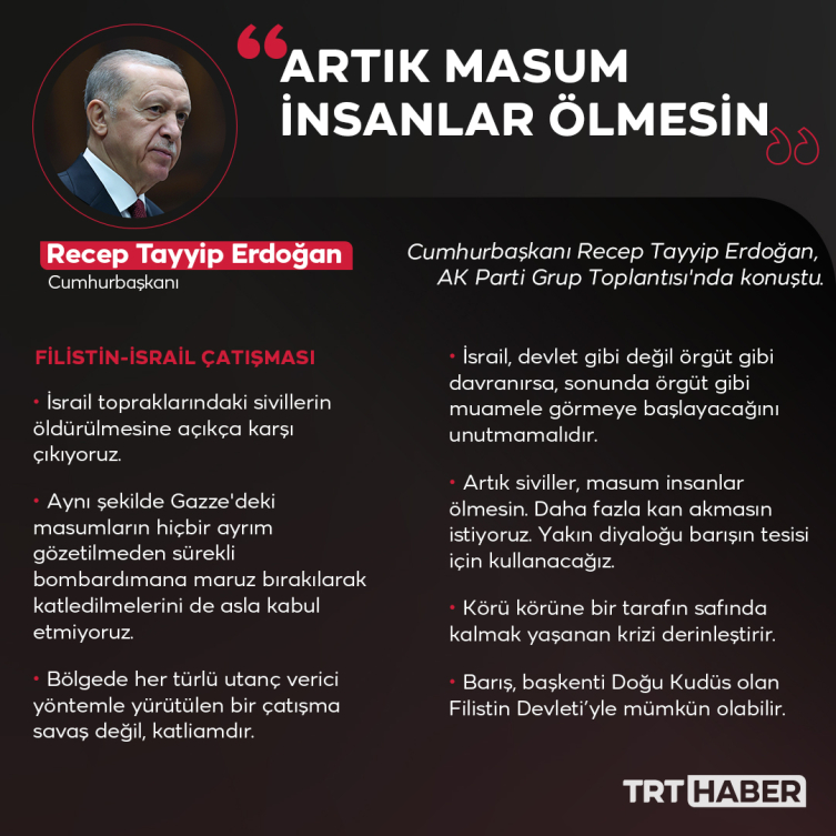 Erdoğan: Barış, başkenti Doğu Kudüs olan bir Filistin'le mümkün olabilir