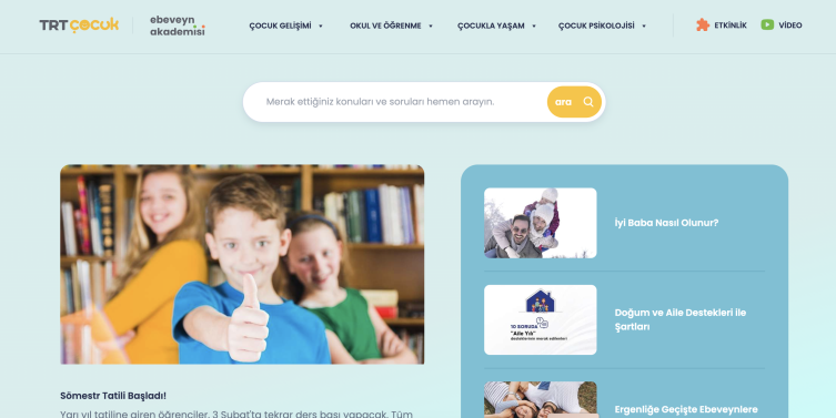 Çocuklar için ara tatil etkinlikleri TRT mobil uygulamalarında