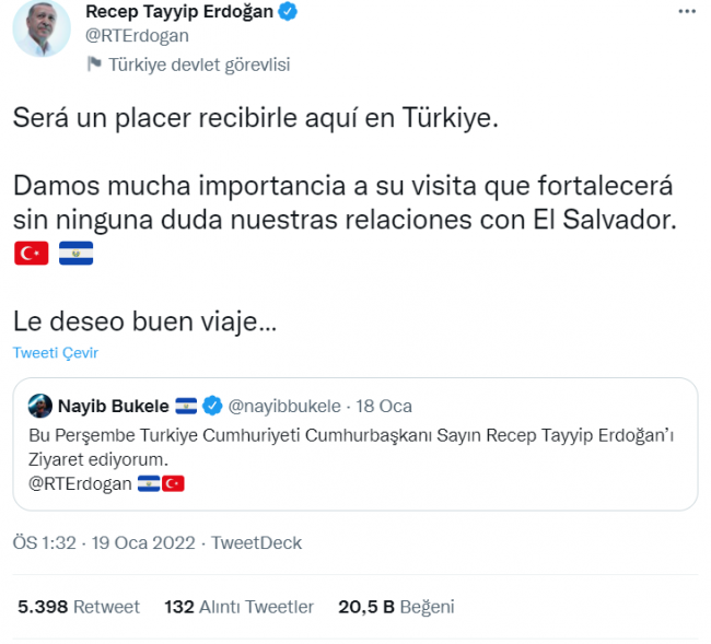 El Salvador Devlet Başkanı'nın Türkçe mesajları dikkati çekti