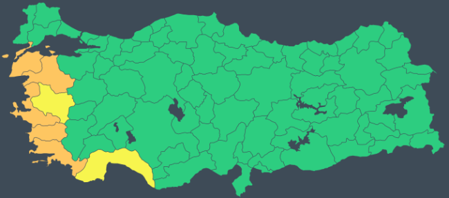 طقس تركيا .. تحذير "برتقالي" و"أصفر" لـ 7 مدن تركية 1 تحذير "برتقالي" و "أصفر" لـ 7 مقاطعات: احذر من هطول الأمطار الغزيرة