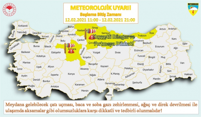 11 il için şiddetli rüzgar ve fırtına uyarısı
