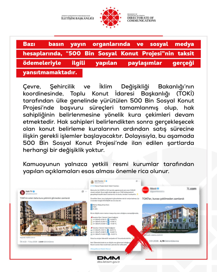 DMM: Sosyal Konut Projesi’nde ilan edilen şartlarda bir değişiklik olmadı