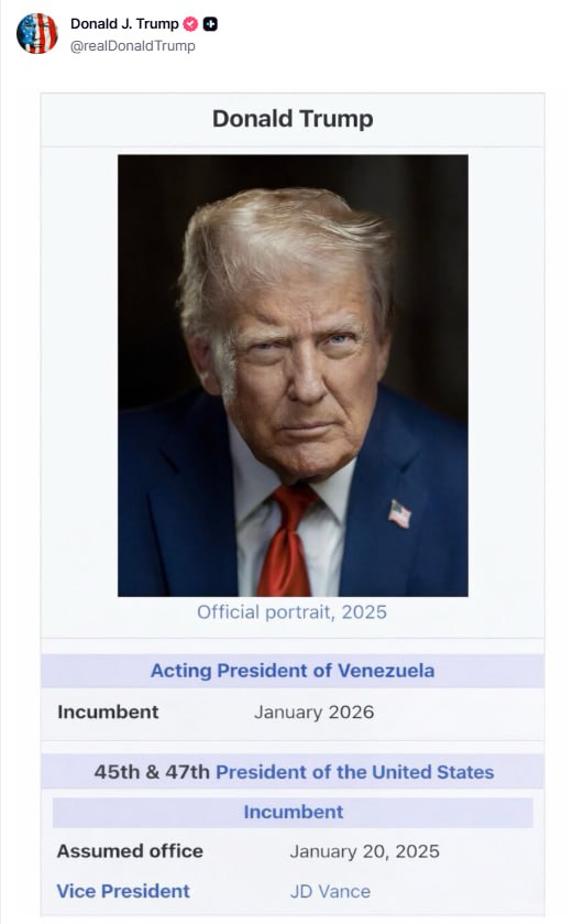 Trump, kendisini "Venezuela'nın Başkan Vekili" olarak nitelendirdi