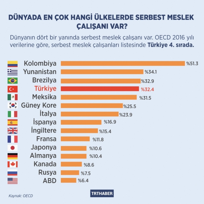 Dünyada en çok hangi ülkelerde serbest meslek çalışanı var?