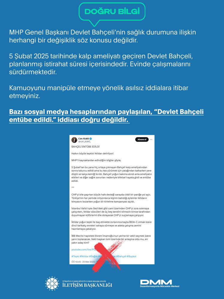 DMM: "Devlet Bahçeli entübe edildi" iddiası doğru değildir