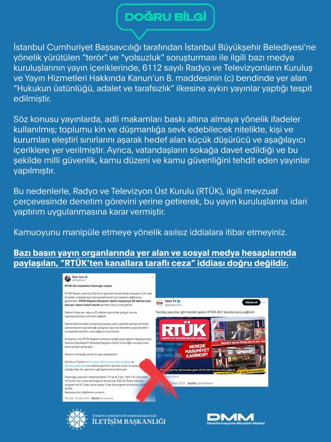 DMM: "RTÜK’ten kanallara taraflı ceza" iddiası doğru değildir