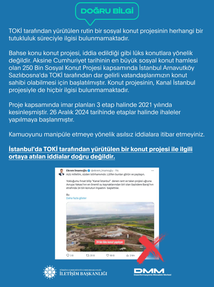 DMM: TOKİ'nin Arnavutköy'deki konut projesinin Kanal İstanbul'la ilgisi yok