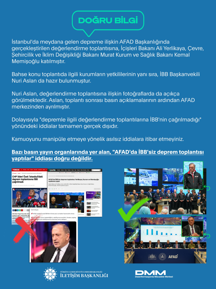 DMM, "AFAD'da İBB'siz deprem toplantısı yaptılar" iddiasını yalanladı