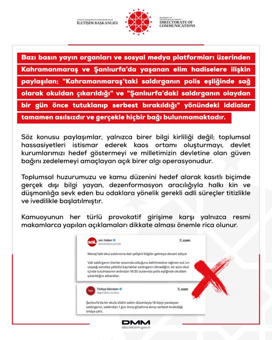 DMM, Kahramanmaraş ve Şanlıurfa'daki saldırılara ilişkin bazı iddiaları yalanladı