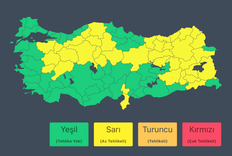 Bakanlıktan bazı iller için 'sarı' kodlu meteorolojik uyarı