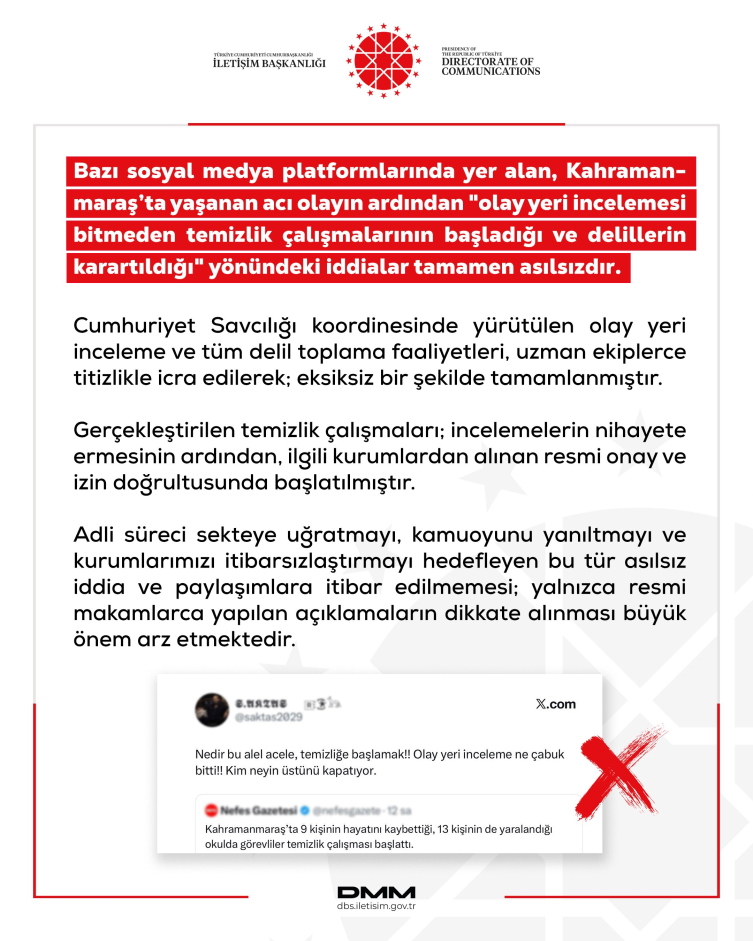 DMM, Kahramanmaraş'taki saldırının ardından delillerin karartıldığı iddialarını yalanladı