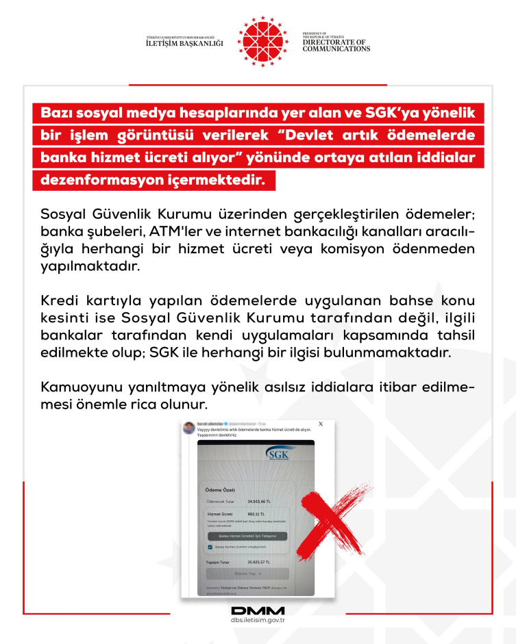 DMM, 'Devlet artık ödemelerde banka hizmet ücreti alıyor' iddialarını yalanladı