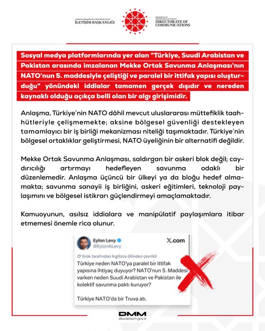 DMM, Mekke Ortak Savunma Anlaşması'na yönelik iddiaları yalanladı