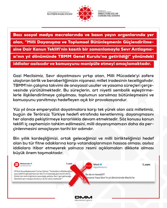 DMM'den Terörsüz Türkiye yasa teklifine ilişkin iddialara yalanlama