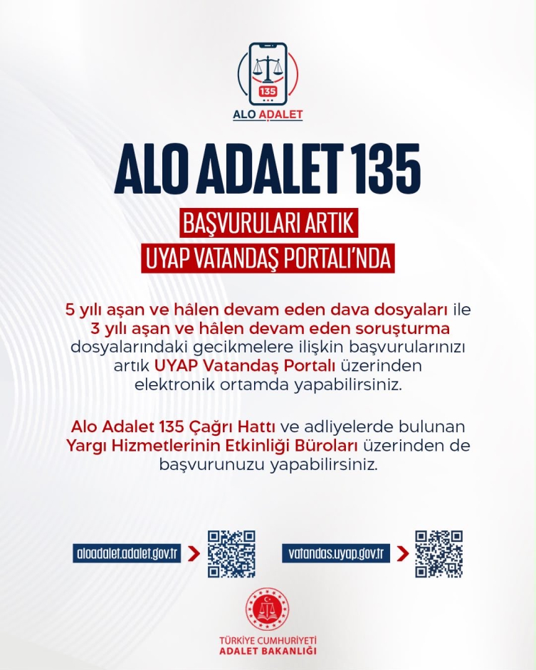 Alo Adalet 135'teki başvurular UYAP'tan da yapılabilecek