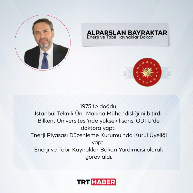Enerji ve Tabii Kaynaklar Bakanlığına Alparslan Bayraktar getirildi