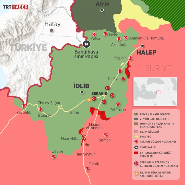 Son yaşanan çatışmaların ardından İdlib ve çevresinde son durum.