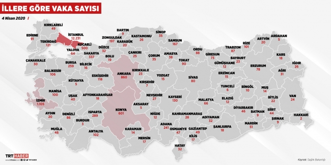 İl İl koronavirüs haritası... Hangi ilde kaç vaka var? İllerdeki vaka dağılımı 7 Nisan...