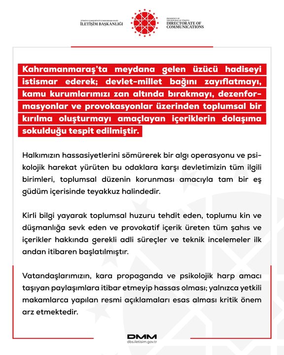 DMM: Kirli bilgi yayarak toplumsal huzuru tehdit edenler hakkında adli süreç başlatılmıştır