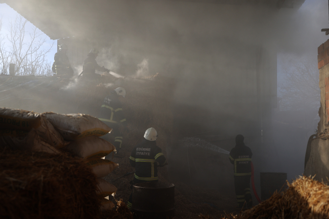 Samanlık yandı, hayvanları mahalleli kurtardı