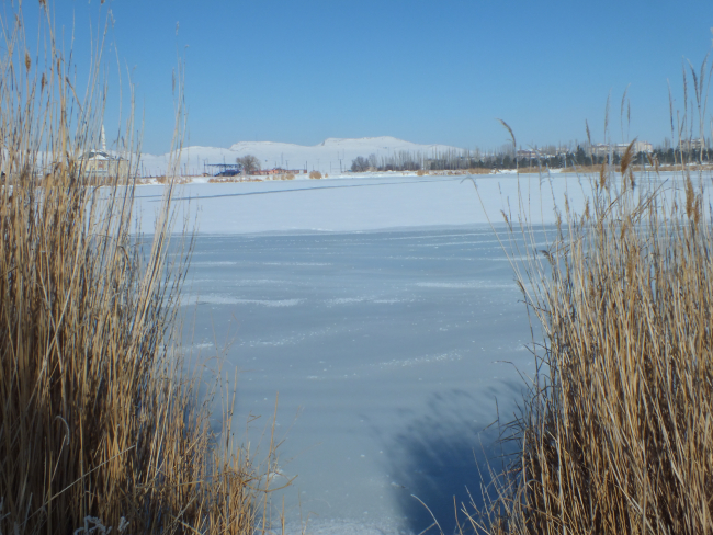 Sivas'ta Ulaş Gölü'nün yüzeyi buz tuttu