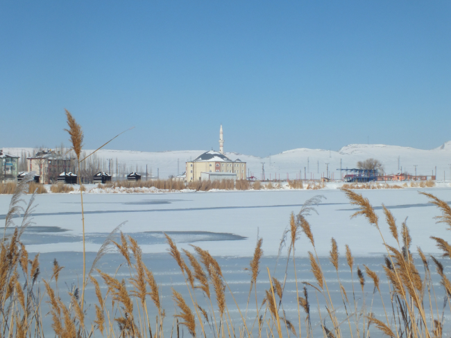 Sivas'ta Ulaş Gölü'nün yüzeyi buz tuttu