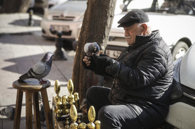 86 yaşındaki ayakkabı boyacısının en yakın arkadaşı güvercinler