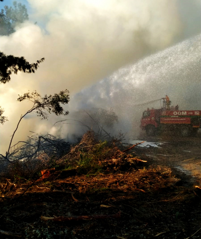 Çanakkale'de orman seyrekleştirme çalışmasında iş makinası yandı