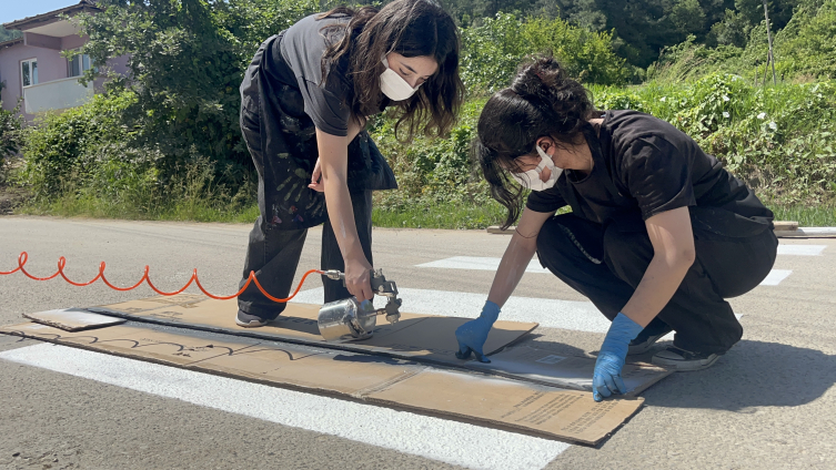Yalova'da öğrenciler sürücülerin dikkatini çekmek için yaya geçidini 3 boyutlu yaptı