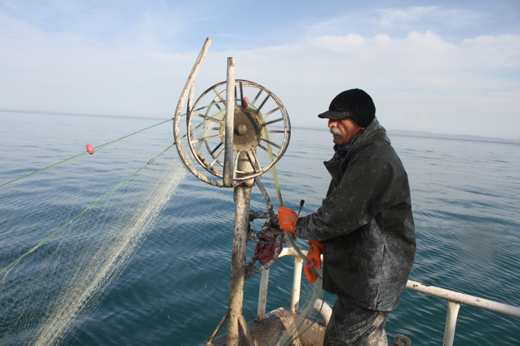 Balıkçılar av yasağı öncesi sezondaki son ağlarını göle bırakıyor