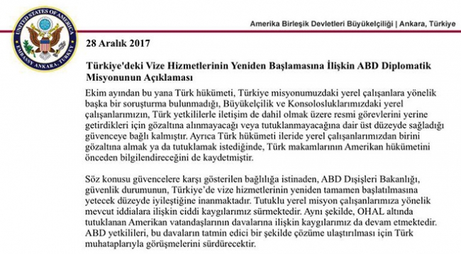 ABD ve Türkiye arasındaki 'vize krizi' çözüldü