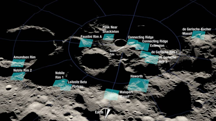 Artemis III için belirlenen iniş yerleri | Fotoğraf: NASA