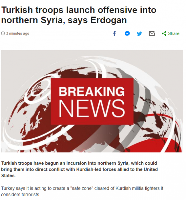 Dünya medyası Barış Pınarı Harekatı'nın başladığını böyle duyurdu