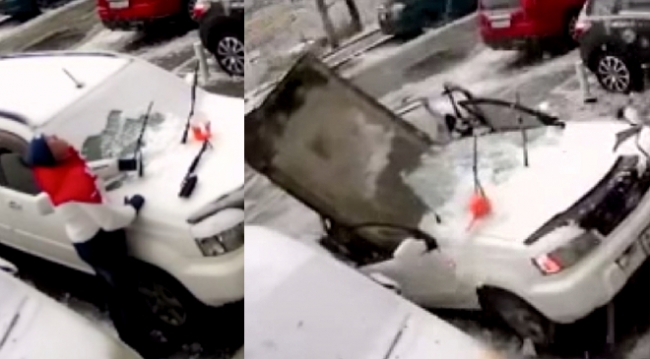 Binadan düşen beton parçasından kıl payı kurtuldu