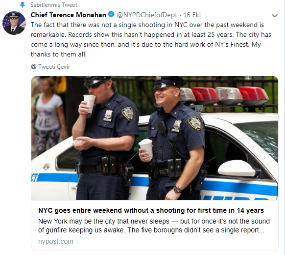 New York'ta 25 yıl sonra ilk defa bir hafta sonu silahlı saldırı olmadan geçti