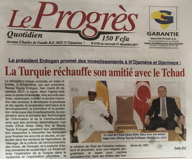 Cumhurbaşkanı Erdoğan'ın ziyareti Çad basınında geniş yer buldu