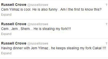 Russell Crowe'den Cem Yılmaz tweetleri