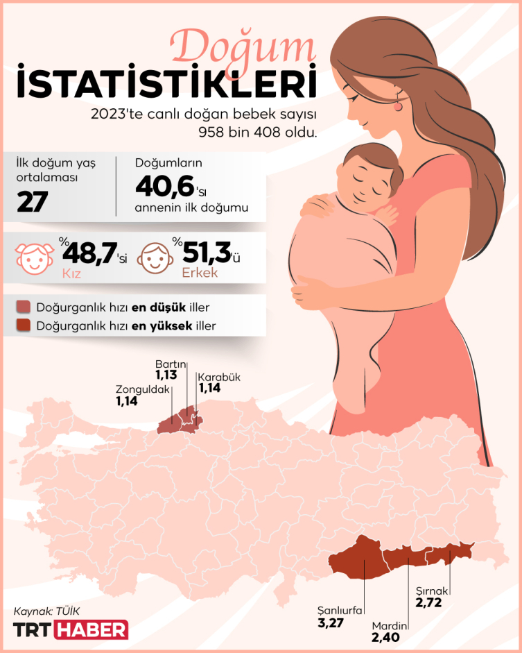 В Турции в 2023 году родится 958 тысяч 408 младенцев