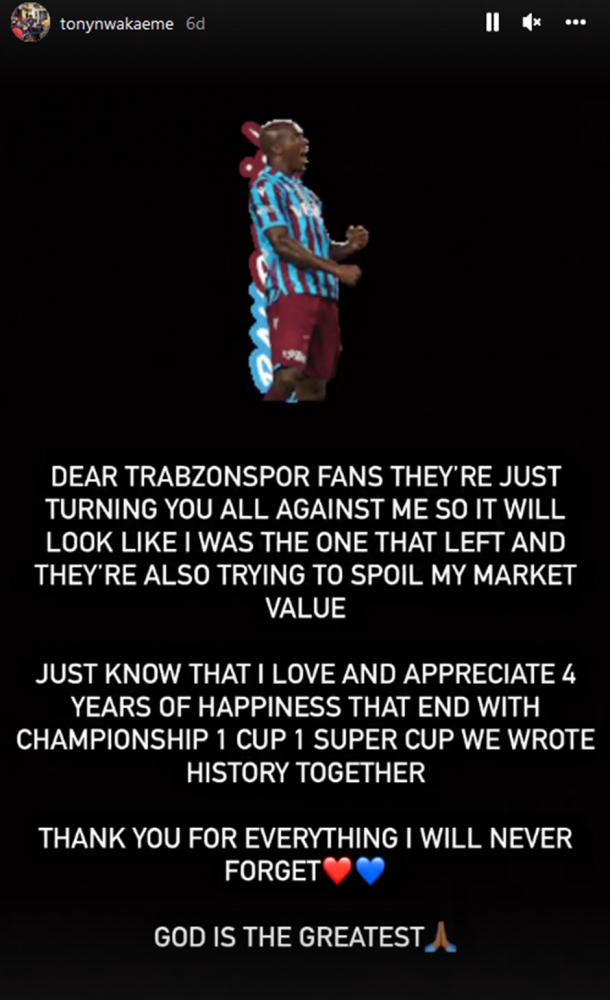 Anthony Nwakaeme Trabzonspor'a veda etti