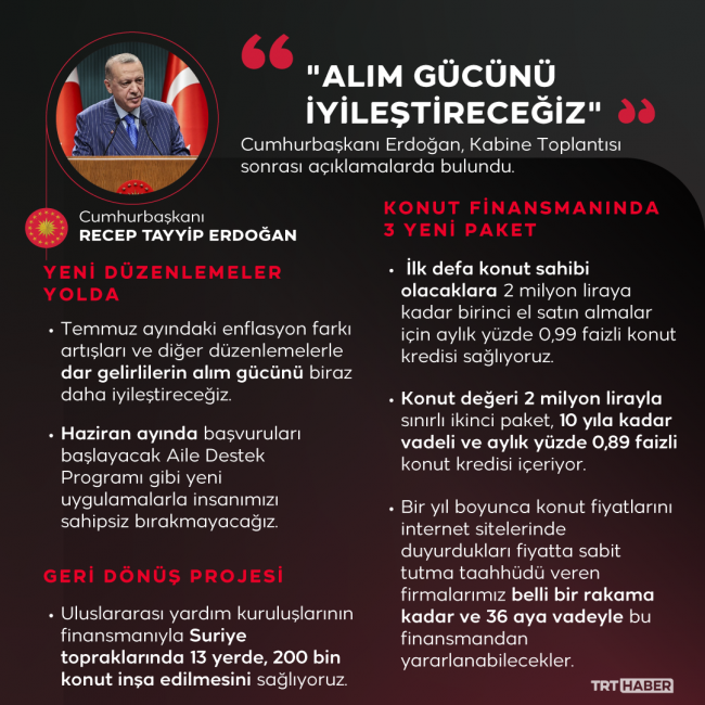 Cumhurbaşkanı Erdoğan: Temmuz ayındaki enflasyon farkıyla alım gücünü iyileştireceğiz