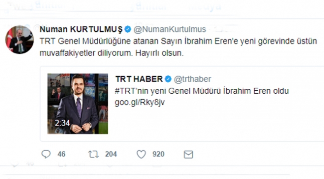 TRT’nin yeni Genel Müdürü İbrahim Eren oldu