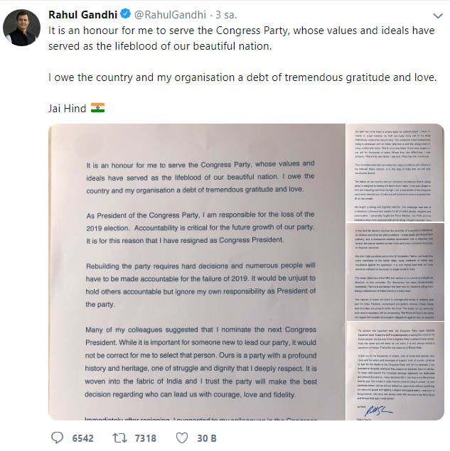 Hindistan'da muhalefet lideri Rahul Gandi istifa etti