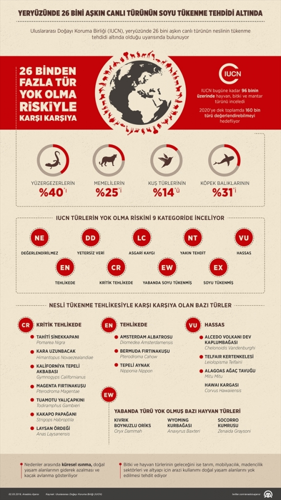 26 bini aşkın canlı türünün soyu tükenme tehdidi altında