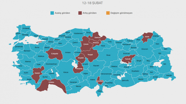İline tıkla artış veya azalış oranını gör.