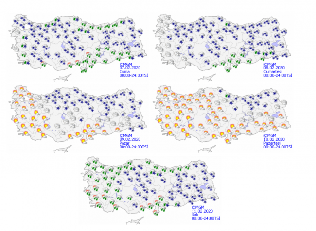 Yurt genelinde 5 günlük hava durumu