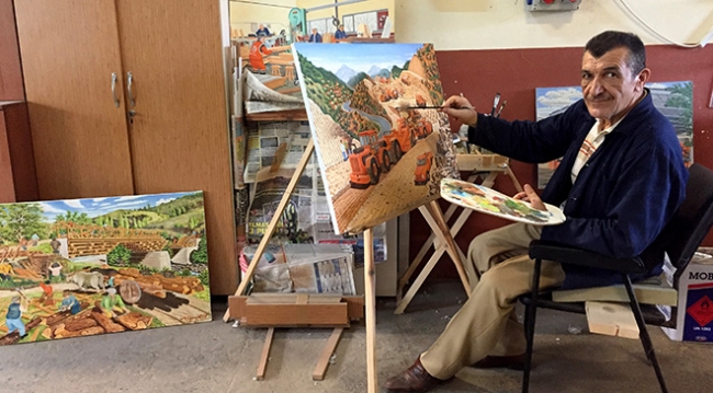 İşçi ressam, yol çalışmalarını tuvale aktardı